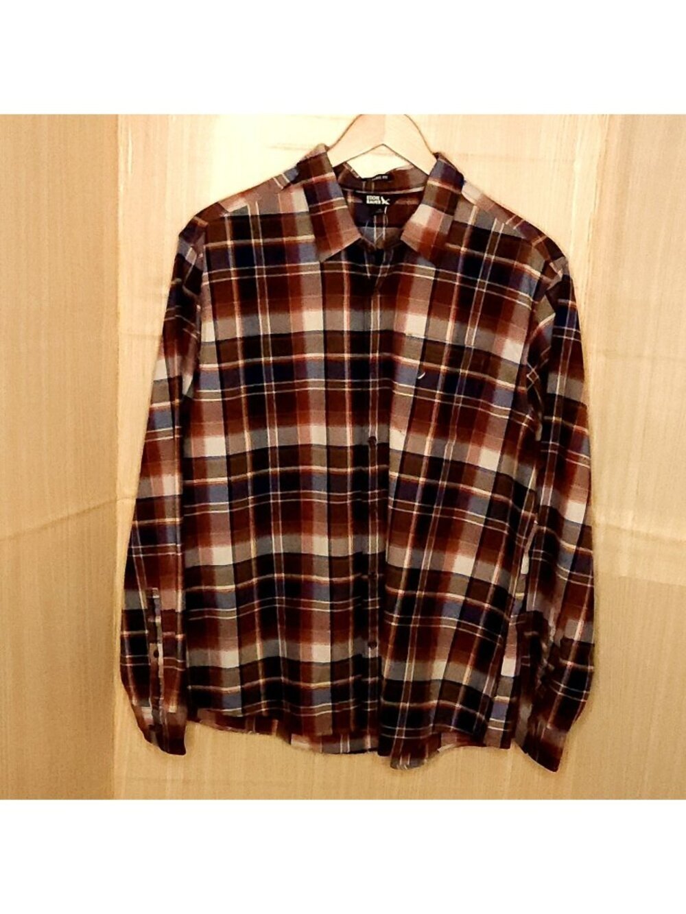 Eddie Bauer Mens New Rust Blue Plaid Flannel Long Sleeve Button Down XL